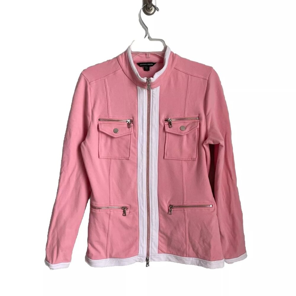 Boston Proper Pink Chic Full Zippered Sport Jacket Zipped Pockets